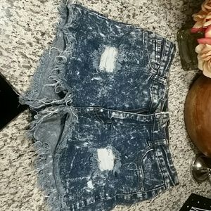 Dark Blue jean cutoff ripped stretch jean shorts